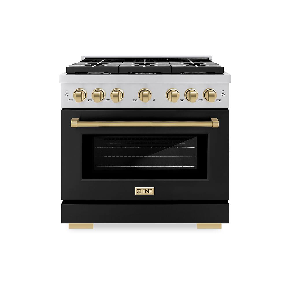 Front. ZLINE - ZLINE 36 in. 5.2 cu. ft.  Freestanding  Gas Range with Gas Oven in Stainless Steel with Black Matte Door.