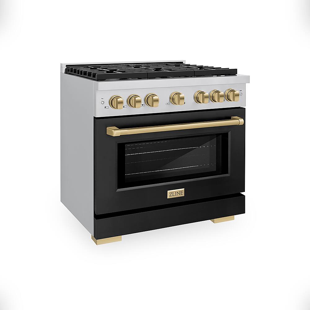 Left. ZLINE - Autograph 36" Paramount Gas Range with 6 Burners and Bronze Accents (SGRZ-BLM-36-CB) - Black.