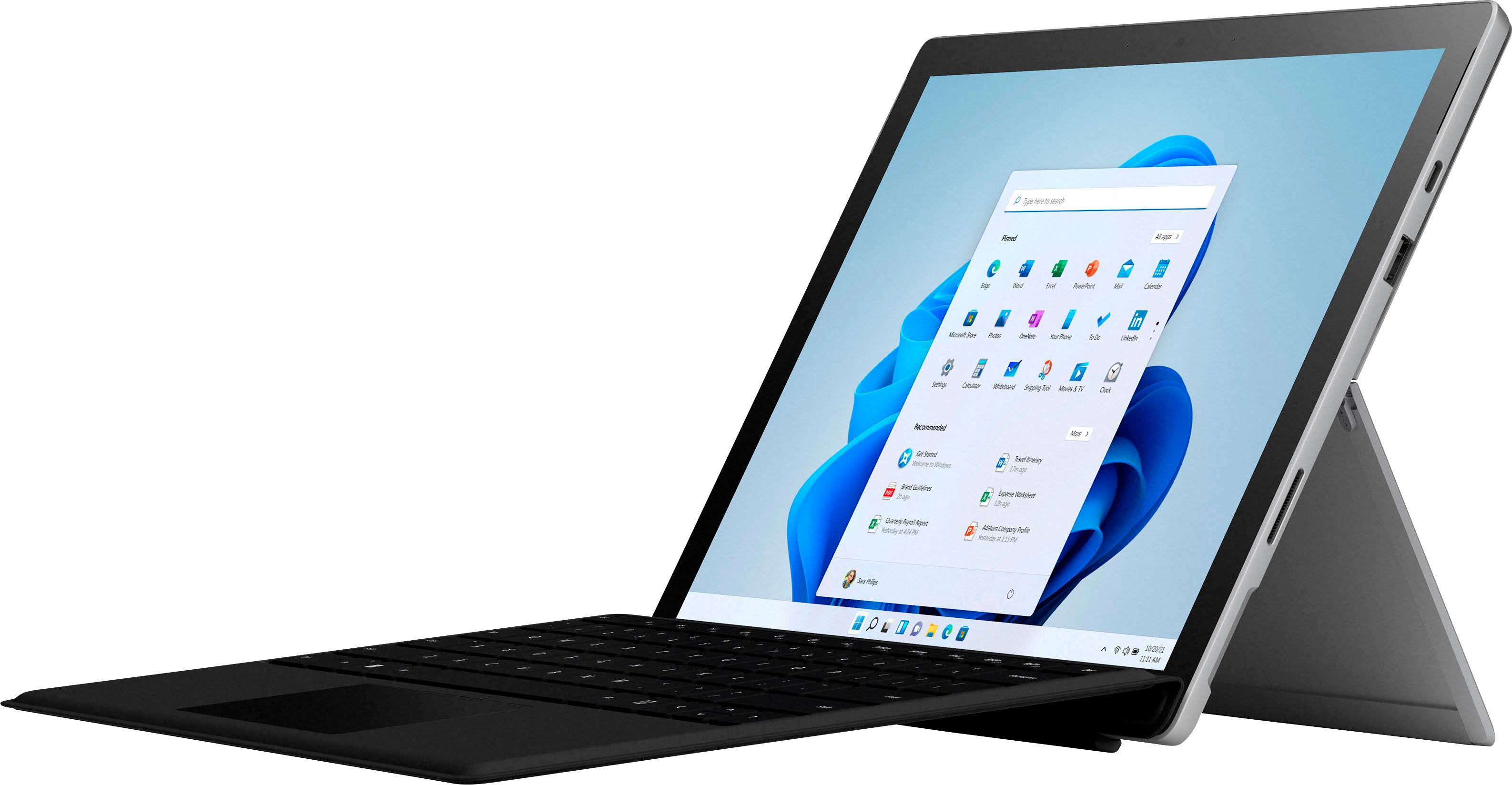 Front. Microsoft - Refurbished Surface Pro 7+ - 12.3” Touch Screen – Intel Core i5 – 8GB Memory – 256GB SSD with Black Cover (Latest Model) - Platinum.