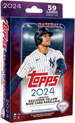 2024 Topps Baseball Cards Packs with Exclusive Yellow Card Parallels. Base Cards may contain only 51-57 cards. Purchase necessary. Series 1 and 2. Officially licensed Major League Baseball product.