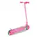 The image features a pink scooter with a pink handlebar, a pink seat, and pink wheels. The scooter is designed for children and has a 12-volt battery. The scooter is parked on a white background, making it stand out as the main subject of the image.