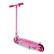 The image features a pink scooter with a pink handlebar and pink wheels. The scooter is designed for children and has a pink frame. It is a small, lightweight, and easy-to-use mode of transportation for kids. The scooter is parked on a white background, making it stand out as the main subject of the image.