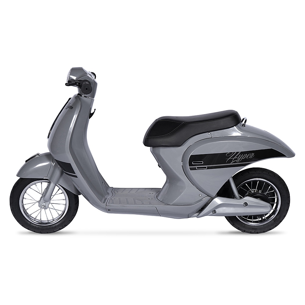 Left View: Hyper - Retro Scooter, Powered Ride-on with Easy Twist Throttle and 14MPH Max Speed - Silver