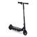 The image features a black scooter with a black handlebar and a black seat. The scooter is standing upright on a white background, making it the main focus of the image. The scooter is not in motion, as it is stationary and not being ridden.