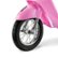 The image features a pink motorcycle with a black tire. The motorcycle is likely a toy or a child's plaything, as it is described as a "little girl's bike." The tire is quite large, with a diameter of 20 inches. The motorcycle is parked on a white background, making it stand out prominently in the scene.