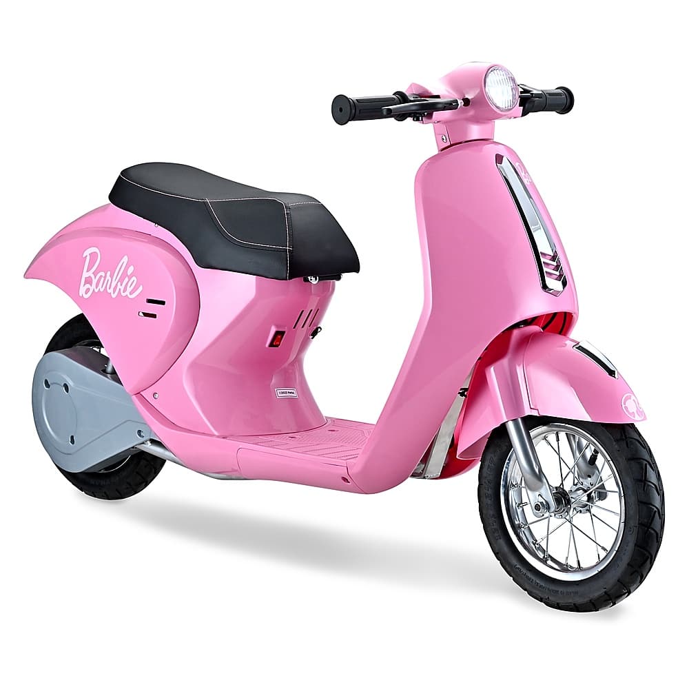 Left View: Hyper - BARBIE Retro Scooter, Powered Ride-on with Easy Twist Throttle and 14MPH Max Speed - Pink