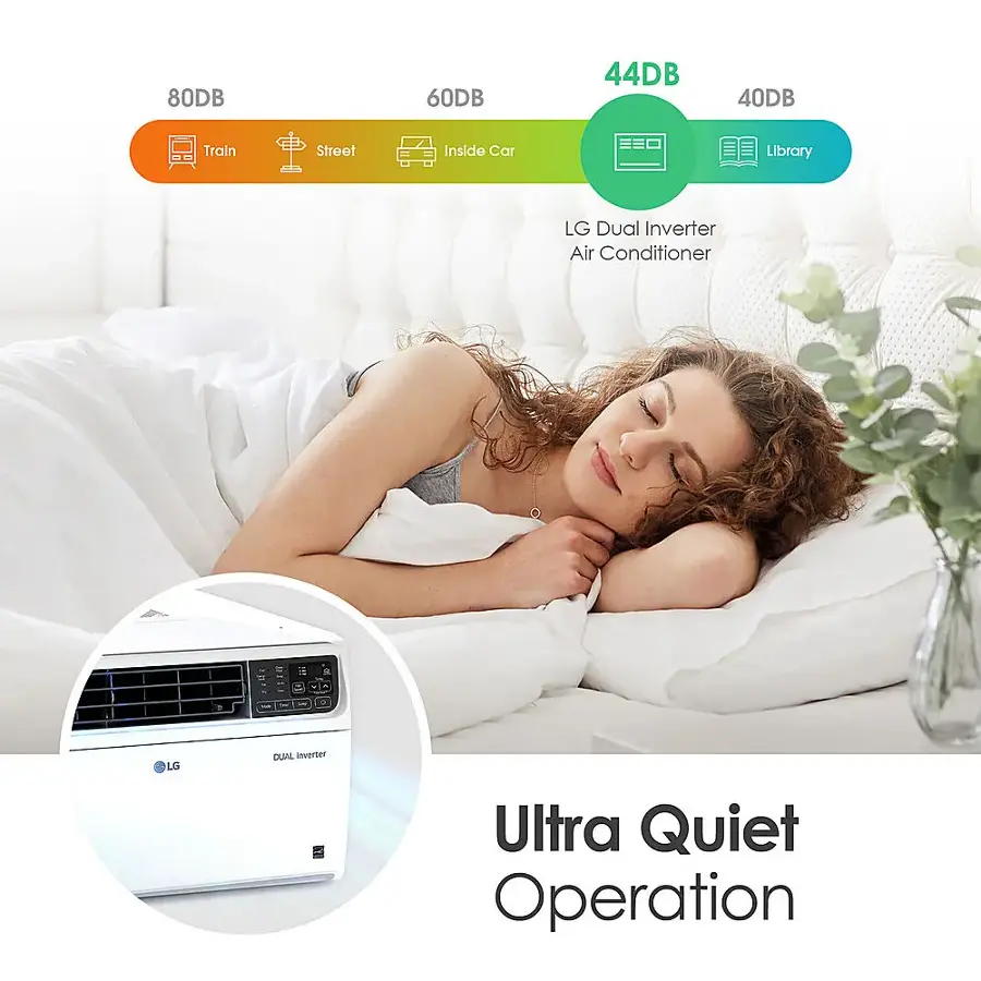 Ultra Quiet Operation LG Dual Inverter Air Conditioner 44DB 40DB 60DB 80DB Train Street Inside Car Library