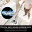 The image features a man using a steam mop to clean a bathroom floor. The mop has rotating pads that radiate sanitizing steam, which helps remove 99.9% of common household bacteria. The man is standing on a rug while using the steam mop, ensuring that the floor is thoroughly cleaned and sanitized. The image emphasizes the effectiveness of the steam mop in maintaining a hygienic and clean bathroom environment.