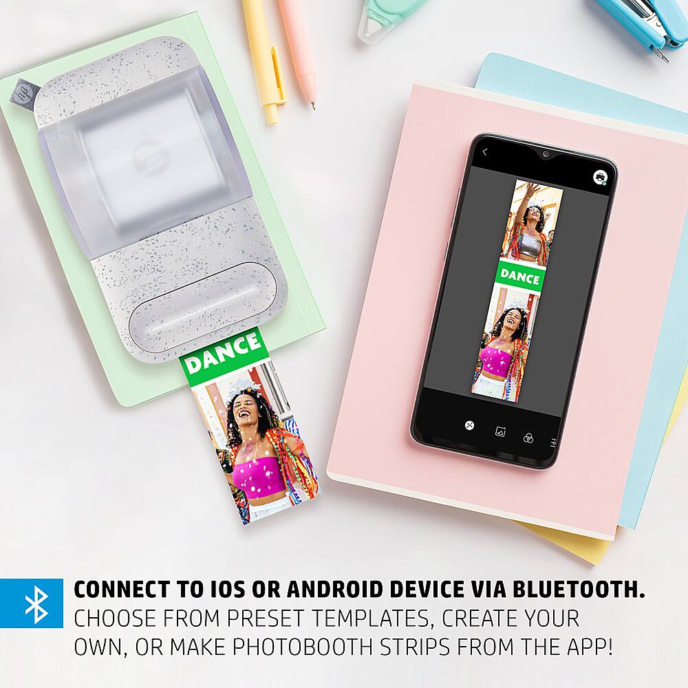 Dance Dance: Connect to iOS or Android device via Bluetooth. Choose from preset templates, create your own, or make photo booth strips from the app!