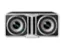 The image features two large subwoofers with a black and white design, manufactured by Alpine. These speakers are designed to provide an enhanced audio experience for users.