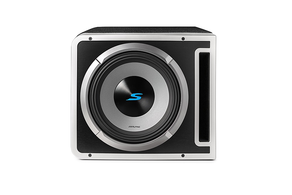 Left. Alpine - Halo S-Series Single 12" Dual Voice Coil 2-Ohm Preloaded Subwoofer Enclosure with ProLink - Black.