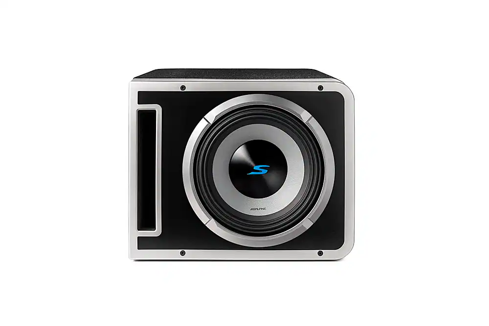 Front. Alpine - Halo S-Series Single 10" Dual Voice Coil 2-Ohm Preloaded Subwoofer Enclosure with ProLink - Black.