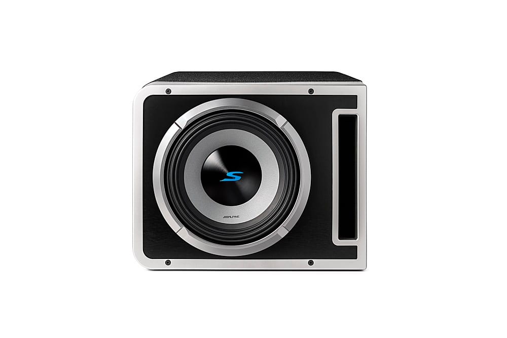 Left View: Alpine - Halo S-Series Single 10" Dual Voice Coil Preloaded Subwoofer Enclosure with ProLink - Black