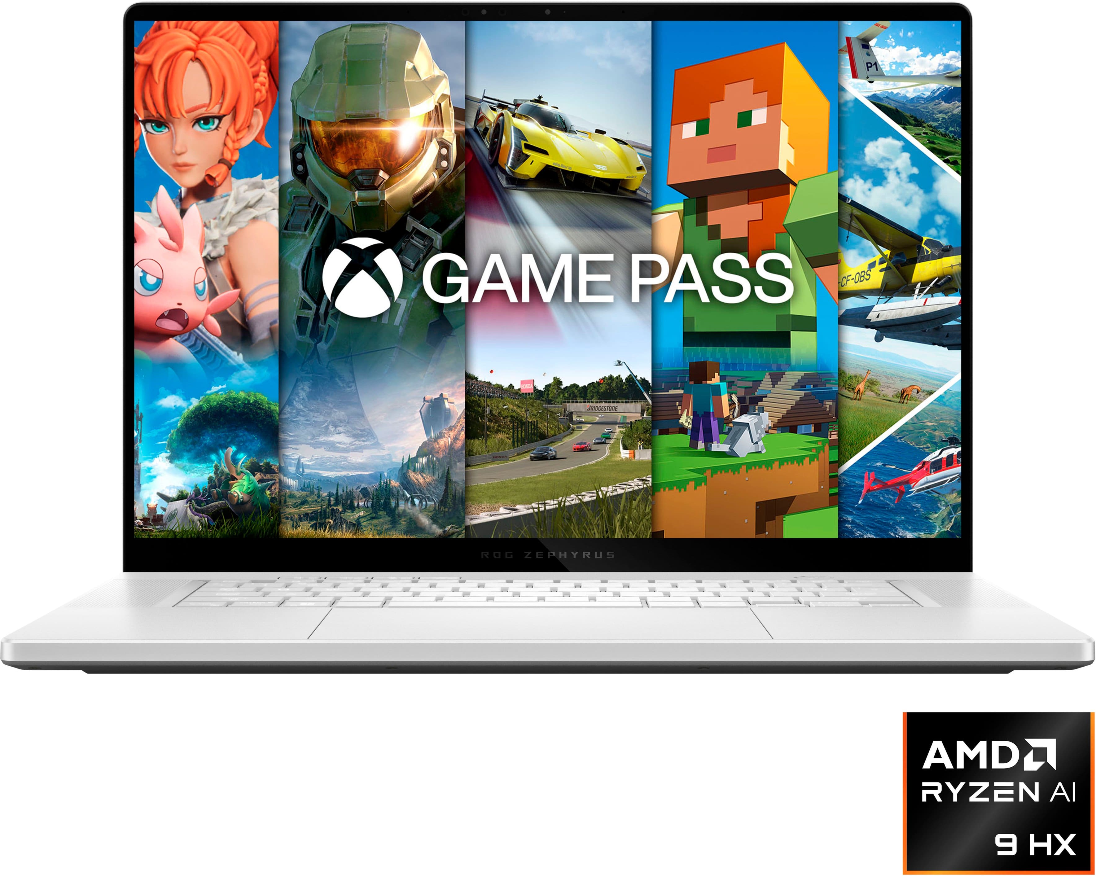 Left. ASUS - ROG Zephyrus G16 16" OLED 240Hz Gaming Laptop - AMD Ryzen AI 9 HX 370 - 32GB Memory - NVIDIA GeForce RTX 4070 - 2TB SSD - Platinum White.