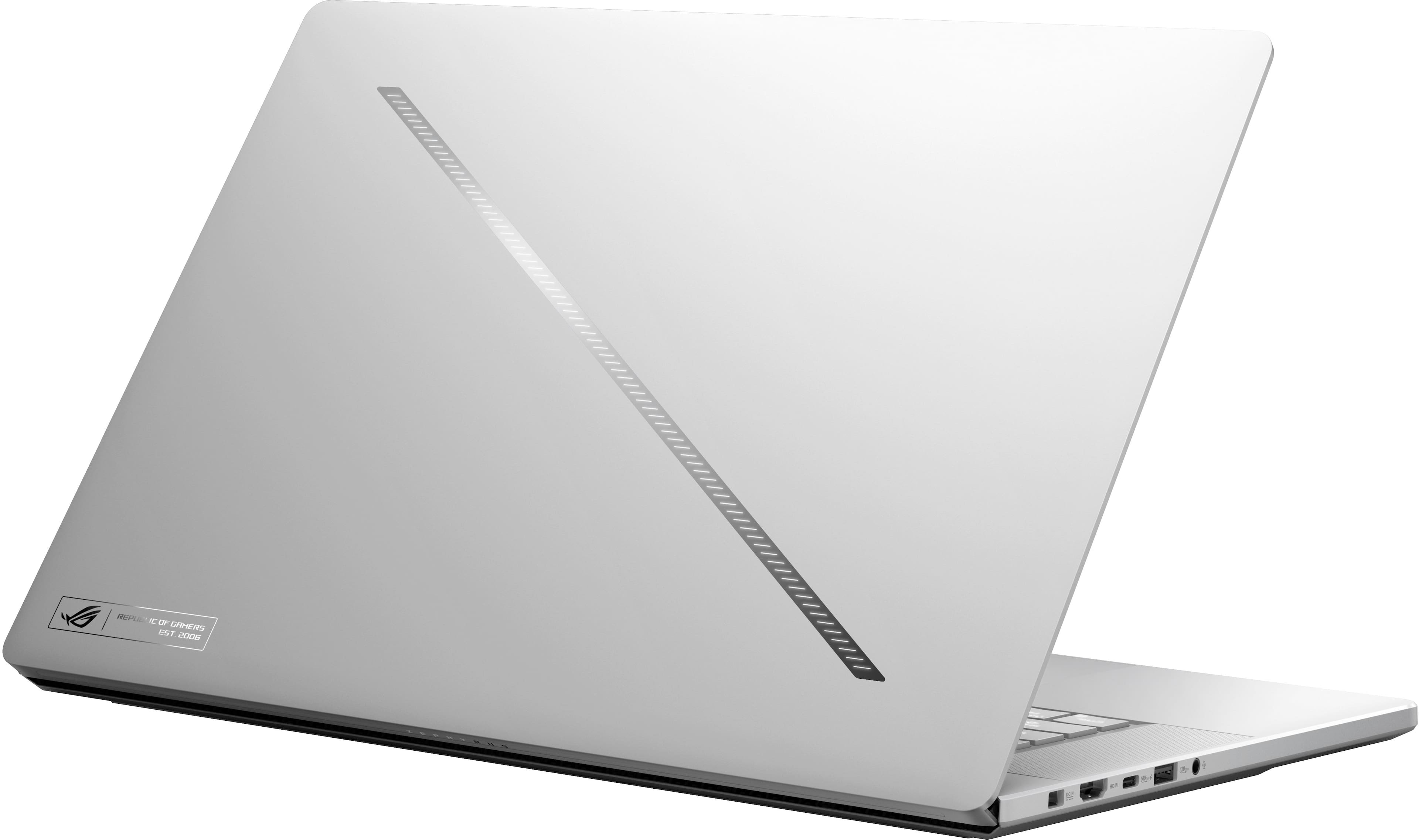 The image features a silver laptop computer with a sleek design. The laptop is open and ready for use. The brand of the laptop is HP, as indicated by the logo on the bottom left side of the device. The laptop is placed on a white background, which highlights its modern and elegant appearance.