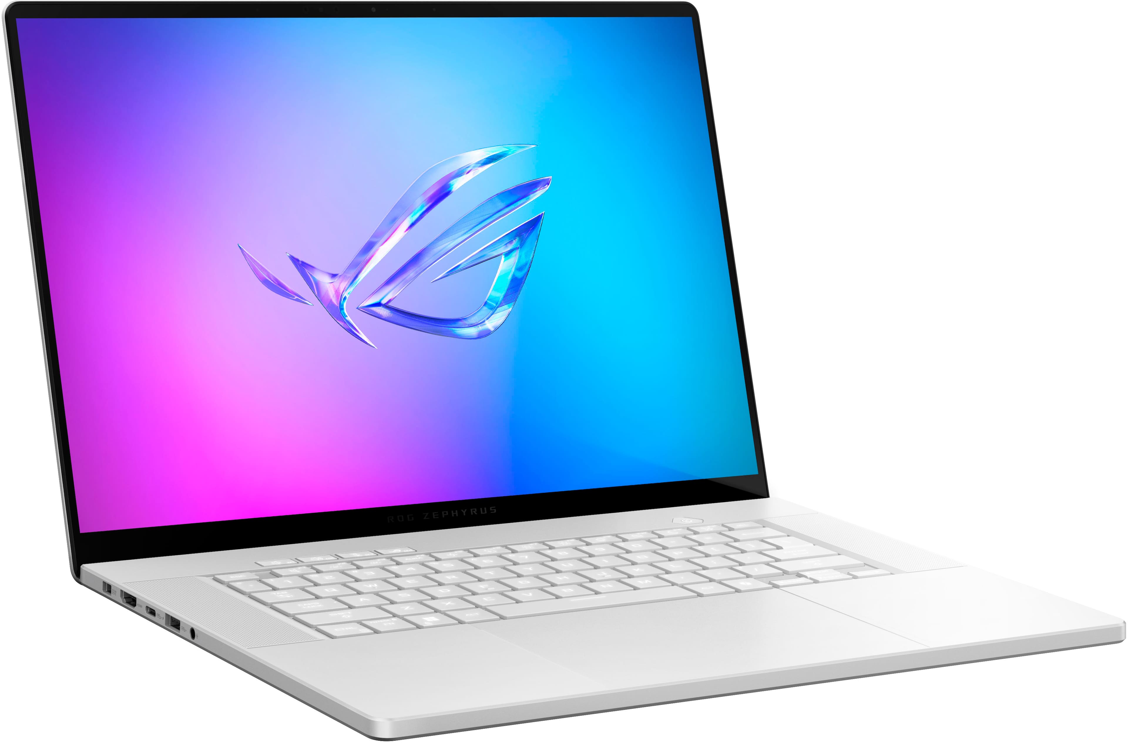 The image features a white laptop with a purple background and a butterfly logo on the screen. The laptop is turned on and ready for use.