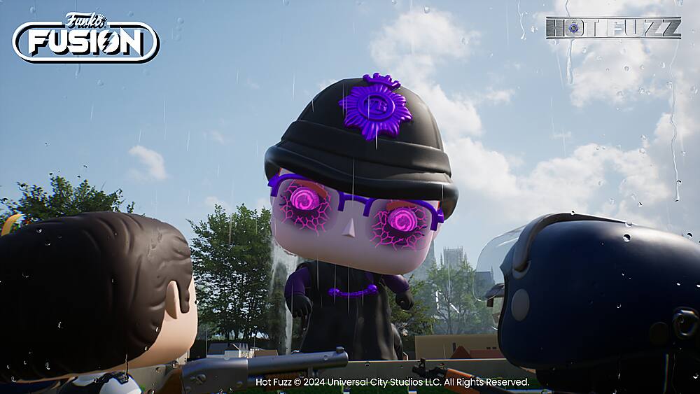 The largest text reads "Funko," and the cleaned-up text based on the image is "FUSION HOTFUZZ V Hot Fuzz 2024 Universal City Studios LLC. All Rights Reserved."