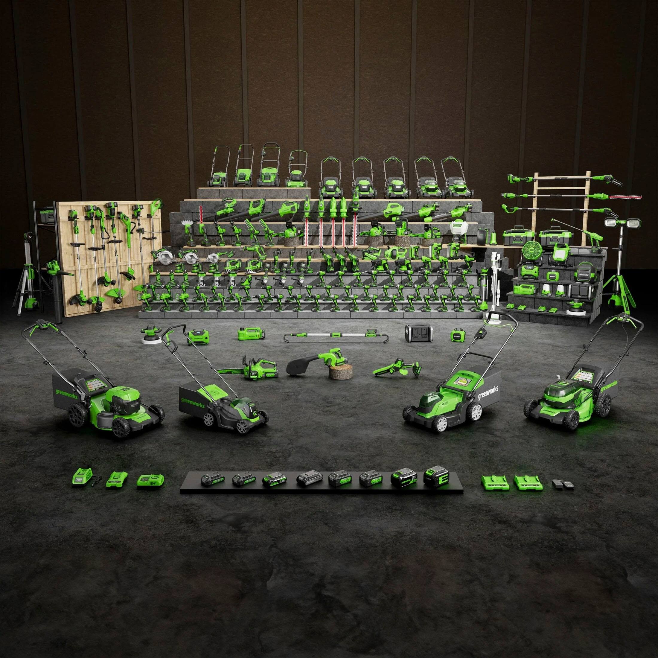 Alt View 14. Greenworks - 24V 5 Tool Combo Kit - Drill, Impact Driver, Recip Saw, Light, Bluetooth Speaker, 2Ah + 4Ah Batteries, & Charger - Green.