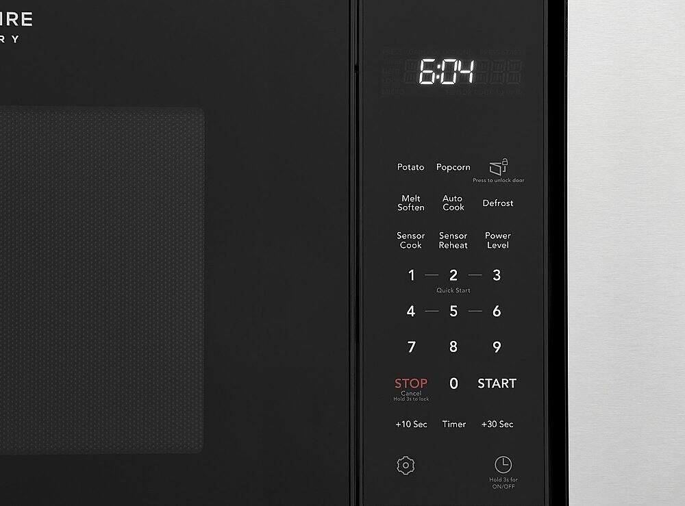 IRE R Y 6:04 a Potato Popcorn Press to unlock door Melt Soften Auto Cook Defrost Sensor Sensor Cook Reheat Power Level 1 2 3 4 5 6 7 8 9 STOP Cancel Hold 3s to lock 0 START +10 Sec Timer +30 Sec