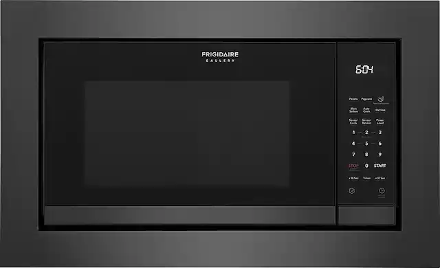 Frigidaire Gallery 6:04 Potato Popcorn Melt Soften Auto Cook Defrost Sensor Cook Reheat Power Level 1 2 3 4 5 6 7 8 9 STOP O START +10 See Timer +30 Sec