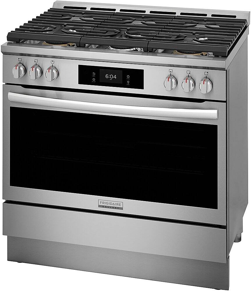 Angle. Frigidaire - Gallery 4.6 Cu. Ft. Freestanding Dual-Fuel Total Convection Range with Air Fry - Stainless Steel.