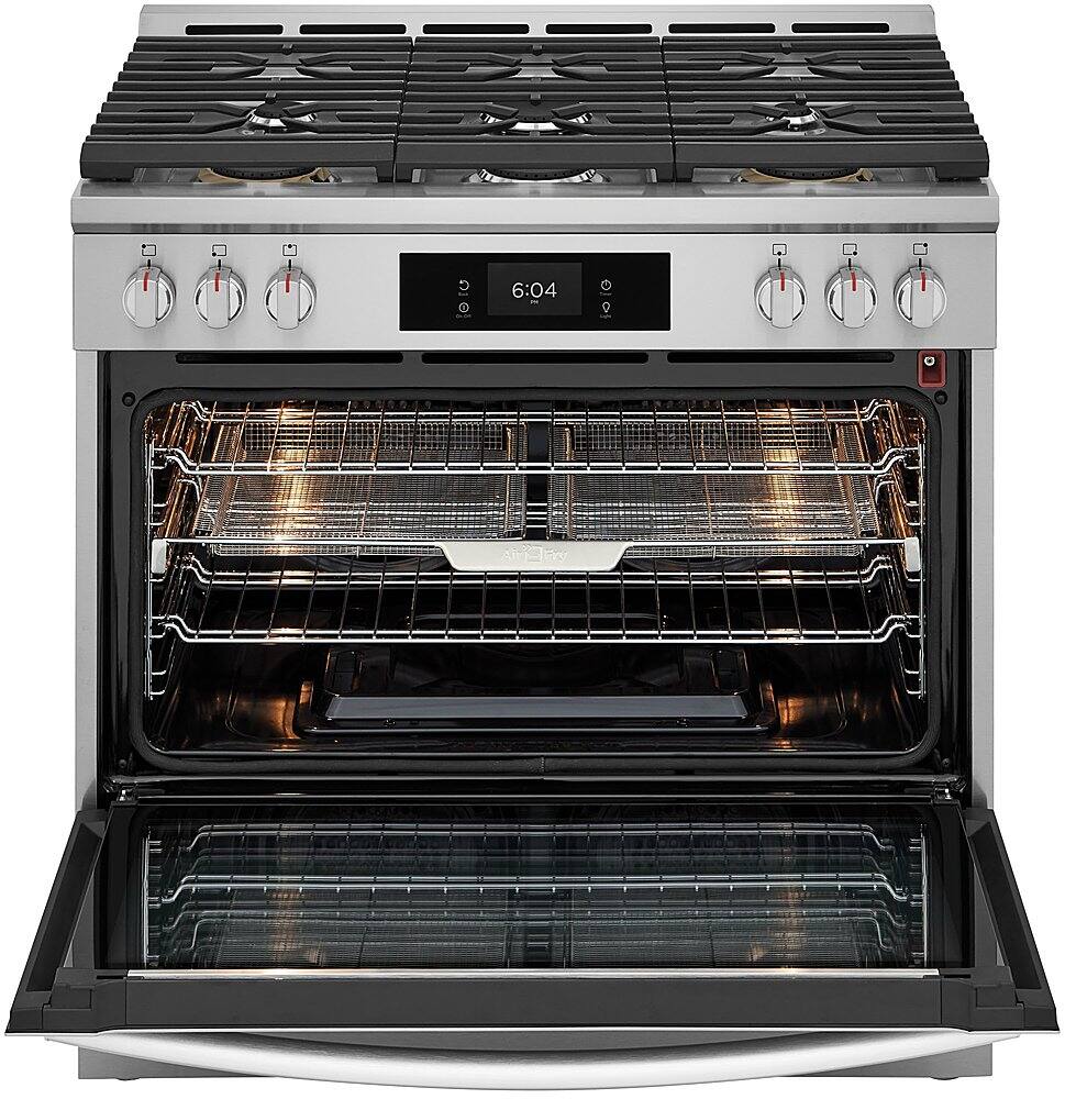 Left. Frigidaire - Gallery 4.6 Cu. Ft Freestanding Gas Total Convection Range with Air Fry - Stainless Steel.