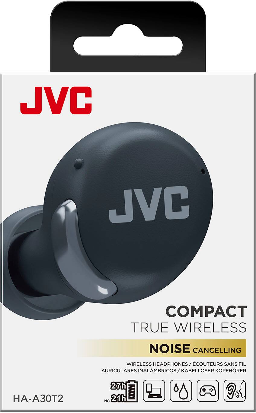 The image features a JVC compact true wireless noise cancelling headphone. The headphone is designed to provide a comfortable and secure fit, with a compact and lightweight design. The noise cancelling feature helps to reduce background noise, allowing for an immersive listening experience. The headphone is compatible with various devices, such as smartphones, tablets, and laptops, and comes with a carrying case for easy transportation.