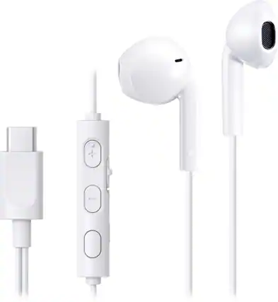 Front. JVC - JVC USB-C Wired Earbuds - White.