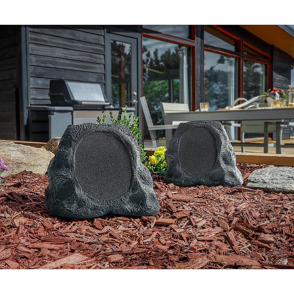 Alt View 16. Victrola - Outdoor Wireless Bluetooth Solar Rock Speaker Connect (Each) - Granite.