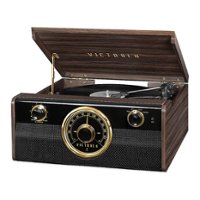 Victrola Wood Metropolitan Mid Century Modern Bluetooth Record Player with 3-speed Turntable and Radio - Walnut - Front_Zoom