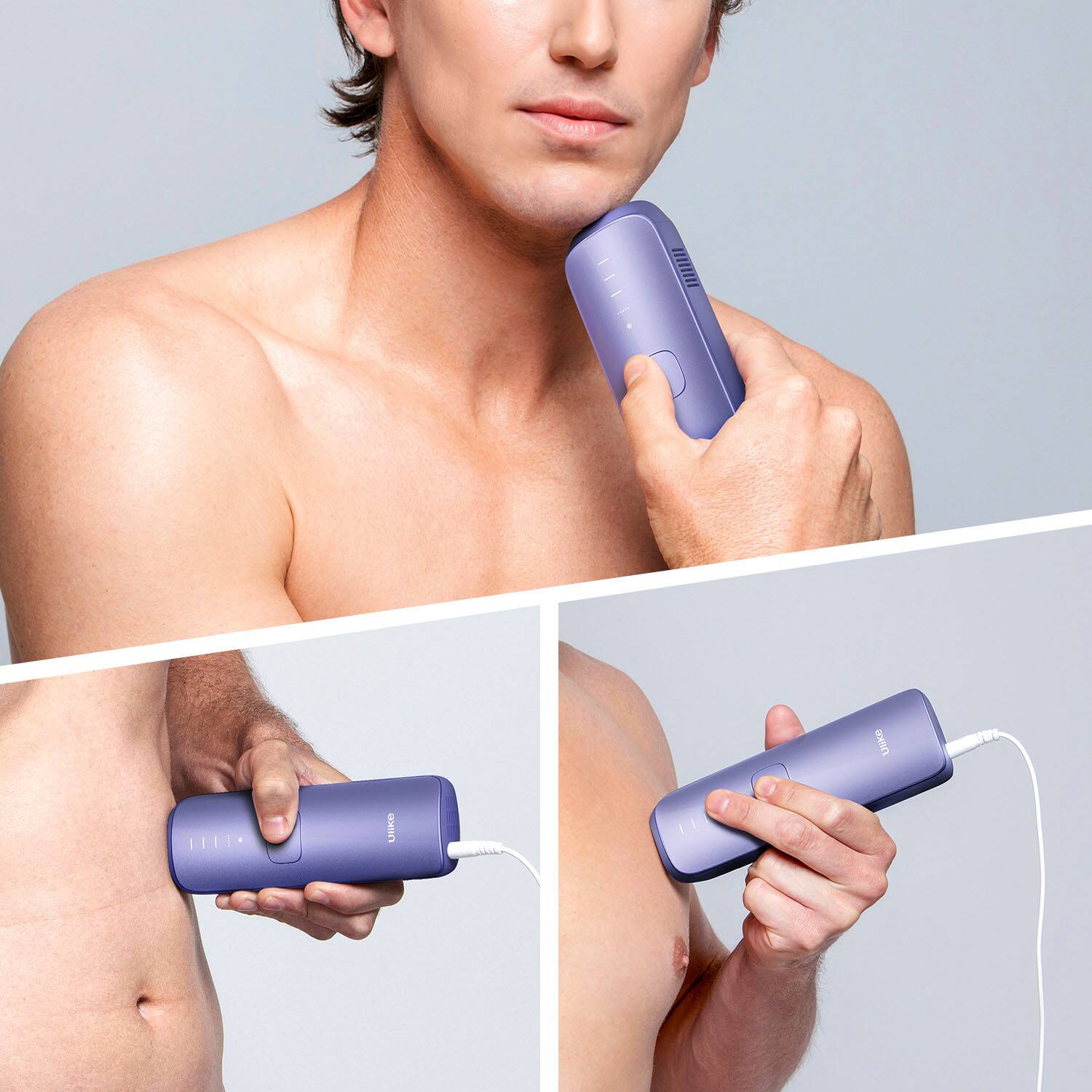 The image shows a man shaving his chest hair with an electric razor. He is holding the razor in his hand and appears to be focused on the task. The man is shirtless, which allows him to comfortably shave his chest hair. The image captures a moment of personal grooming and self-care.