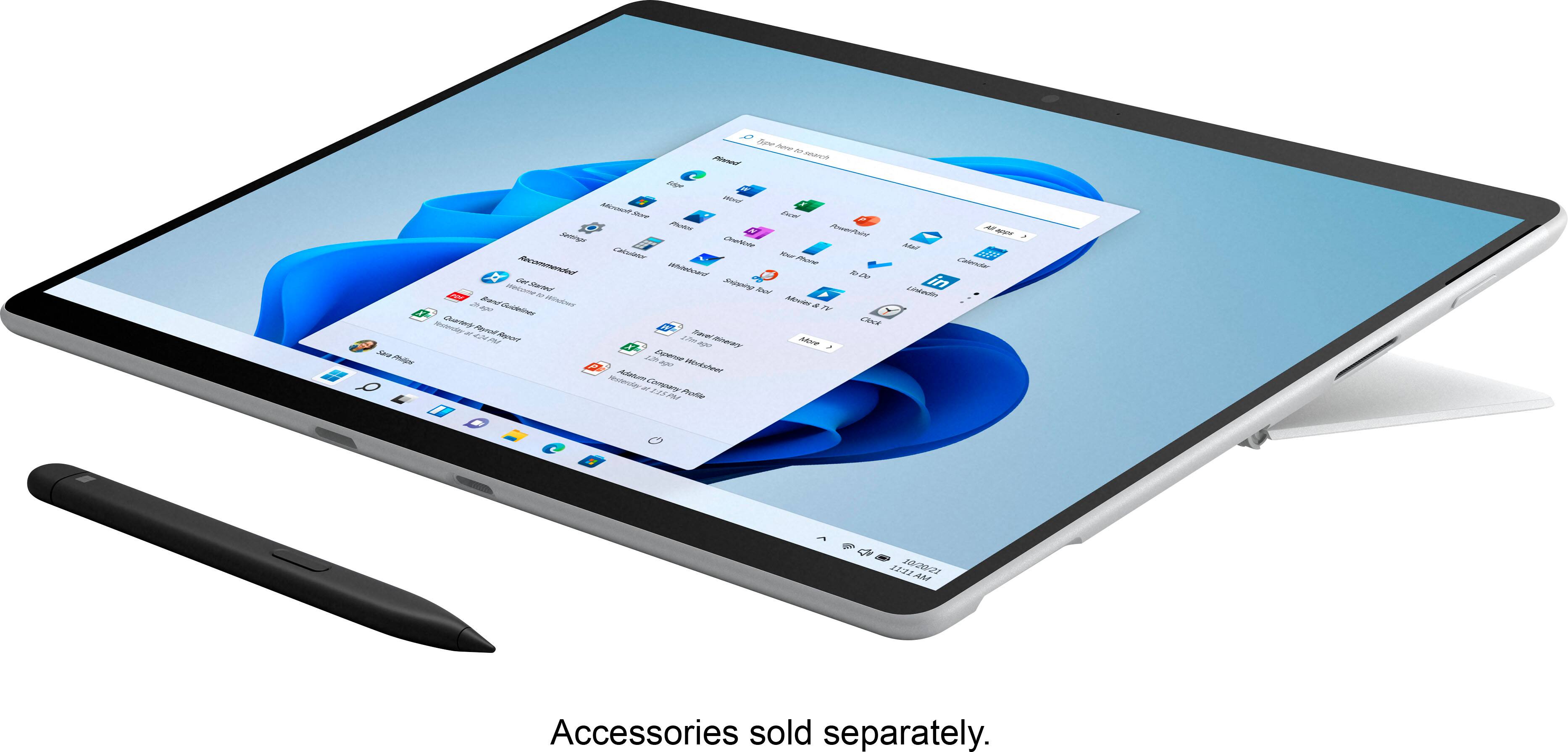The image features a tablet with a stylus and pen on top of it. The tablet is placed on a white background, and the stylus and pen are positioned in front of it. The text "Accessories sold separately" is visible in the lower right corner of the image.