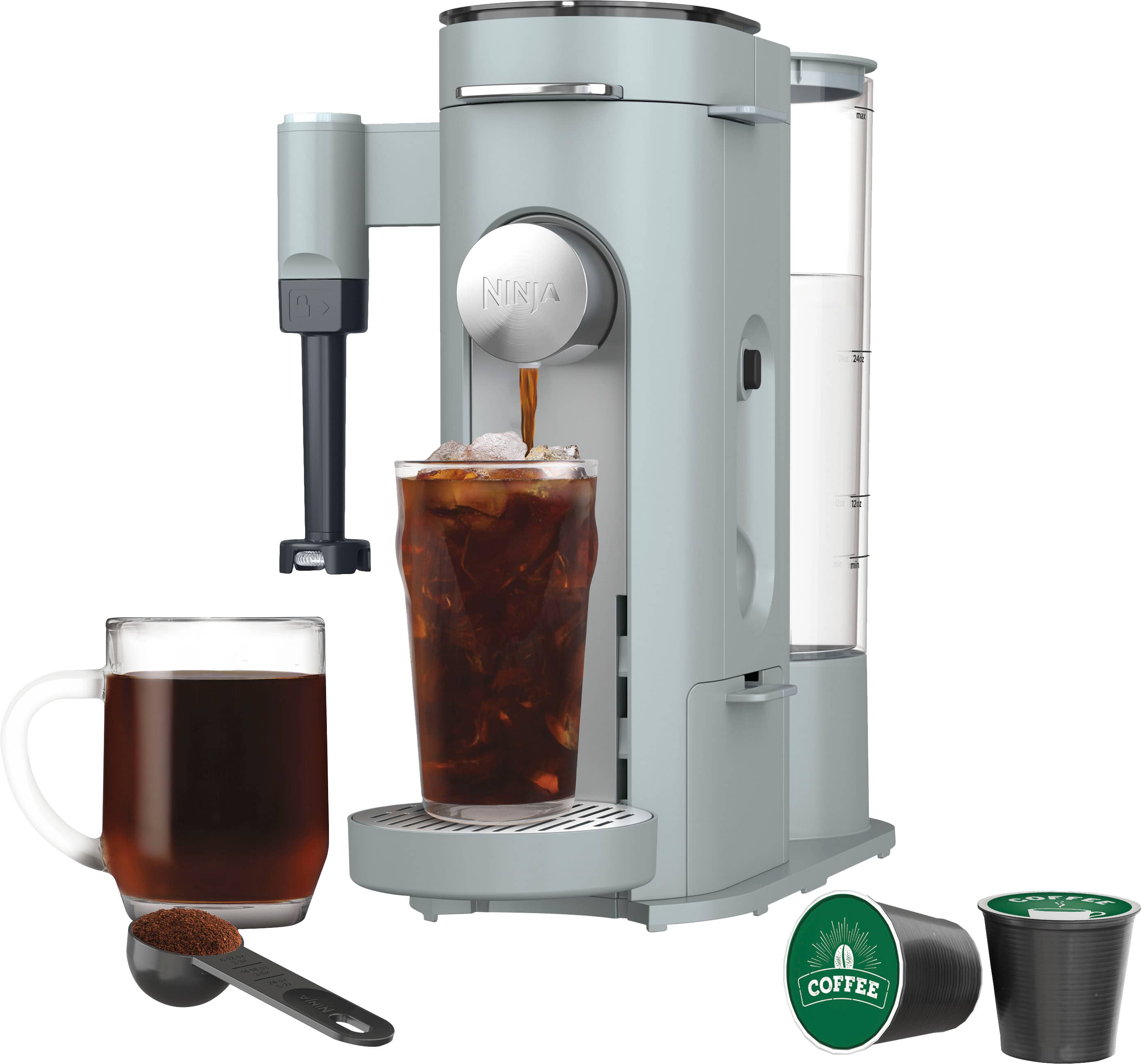 Ninja - Pods & Grounds Specialty Single-Serve Iced Coffee Maker, K-Cup Pod Compatible with Foldaway Milk Frother - Glacier Blue - Front_Zoom