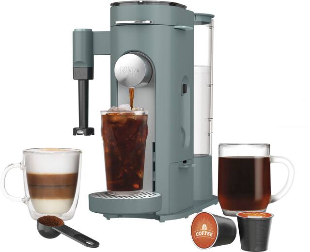Ninja - Pods & Grounds Specialty Single-Serve Iced Coffee Maker, K-Cup Pod Compatible with Foldaway Milk Frother - Sage Green