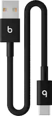 Front. Beats - 8" USB-A to USB-C Woven Short Cable - Bolt Black.