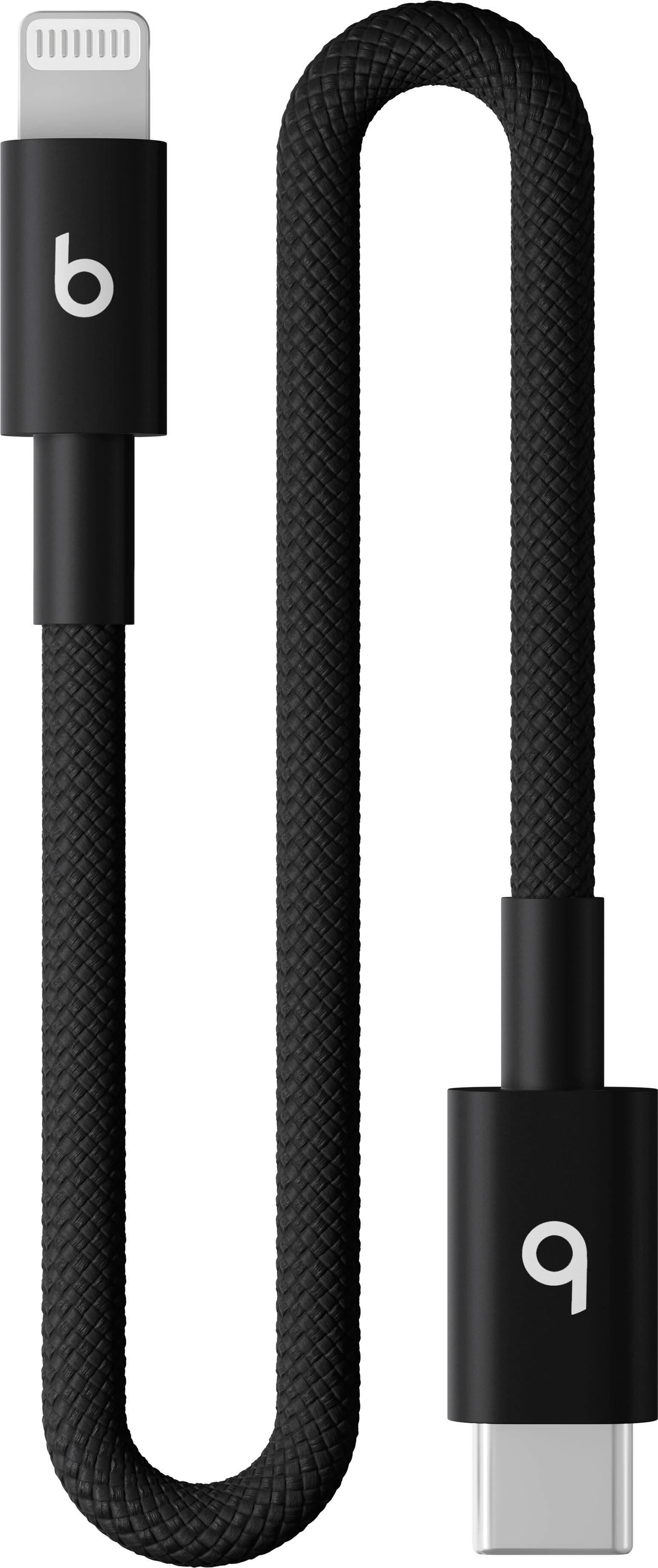 Front. Beats - 8" USB-C to Lightning Woven Short Cable - Bolt Black.