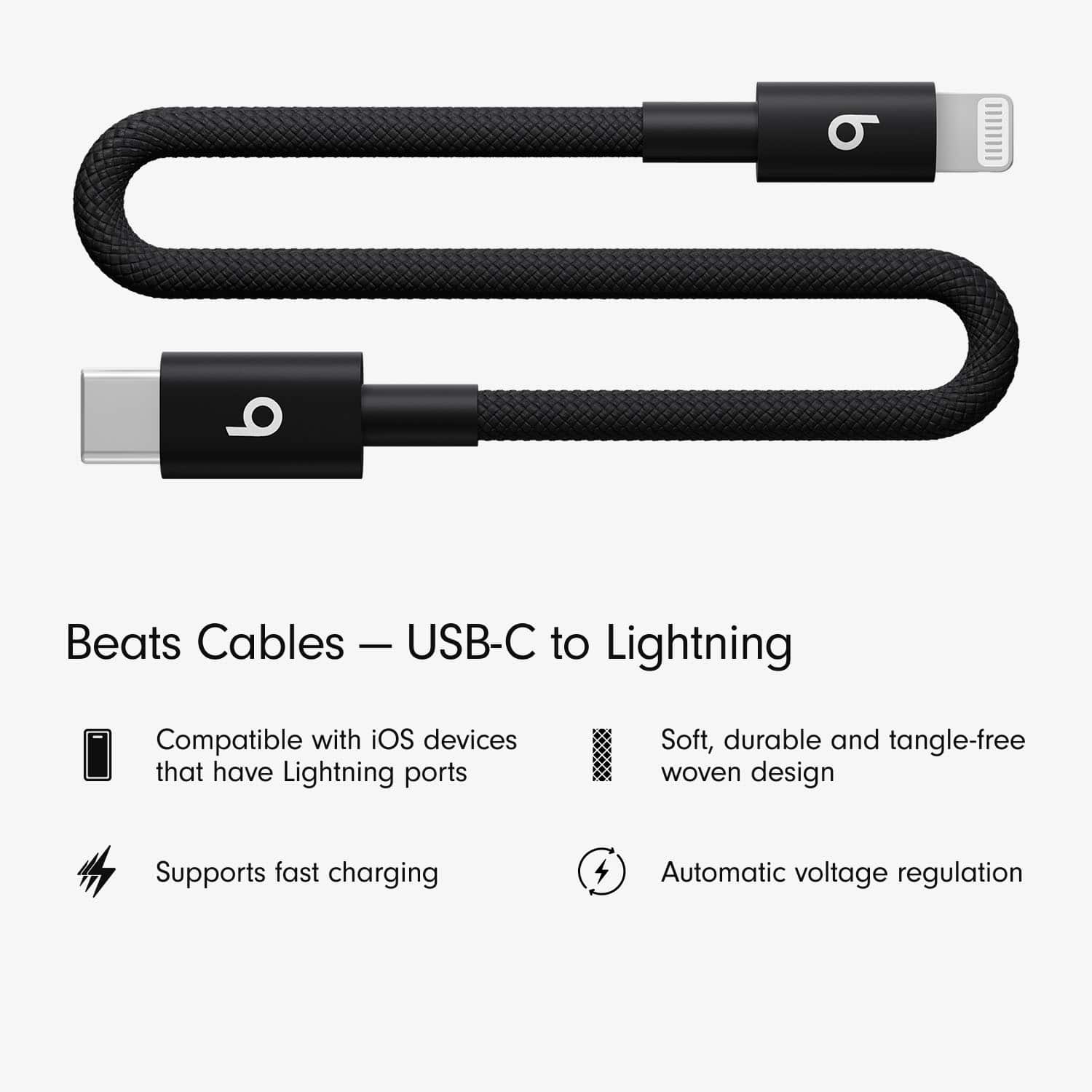 Alt View 11. Beats - 8" USB-C to Lightning Woven Short Cable - Bolt Black.