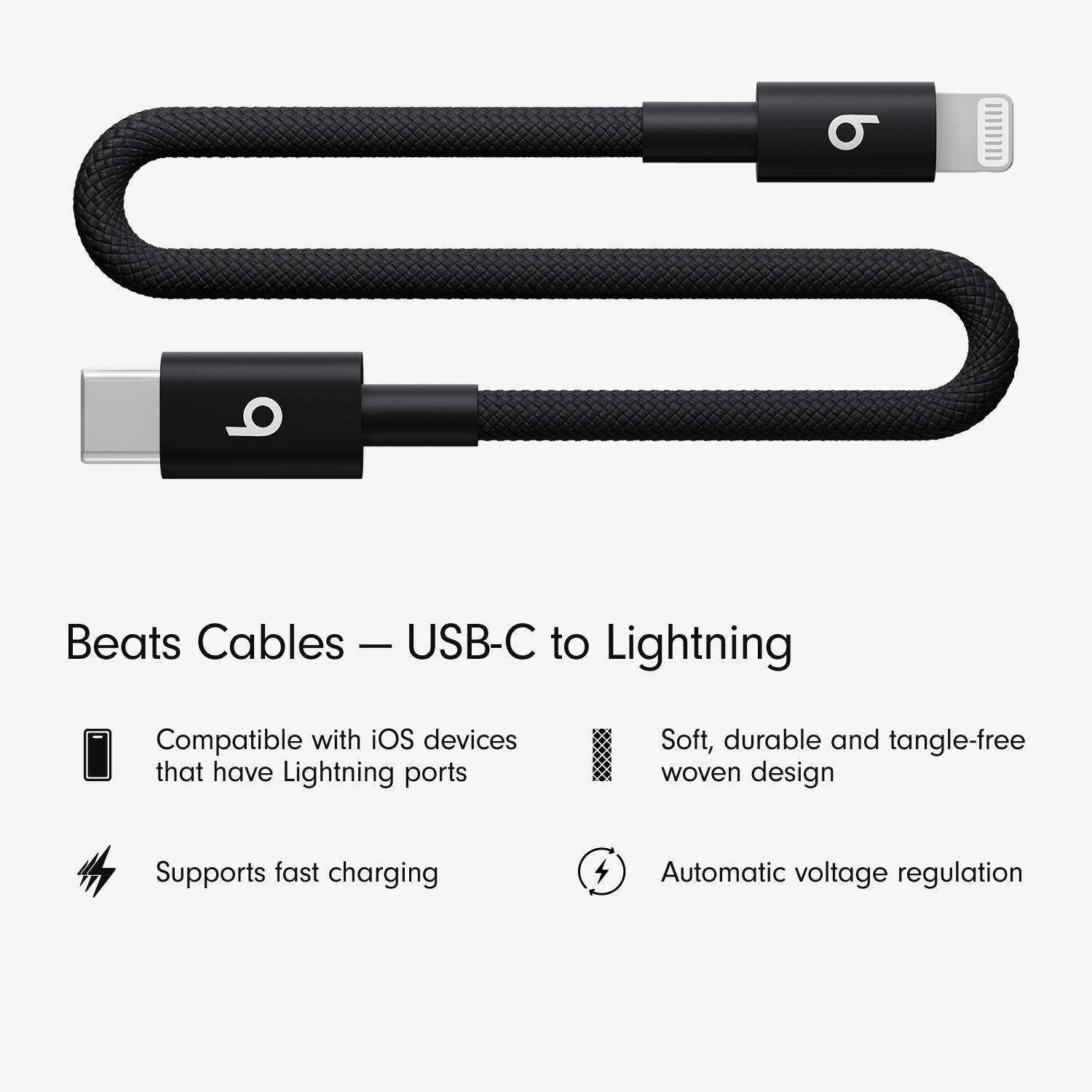 Alt View 11. Beats - 8" USB-C to Lightning Woven Short Cable - Bolt Black.