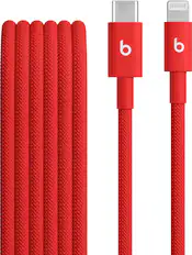 Front. Beats - 5' USB-C to Lightning Woven Cable - Rapid Red.