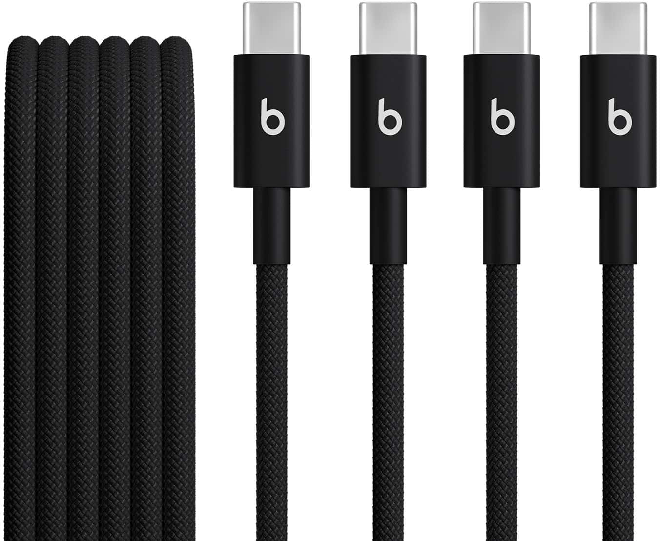 Front. Beats - 5' USB-C to USB-C Woven Cable (2-pack) - Bolt Black.