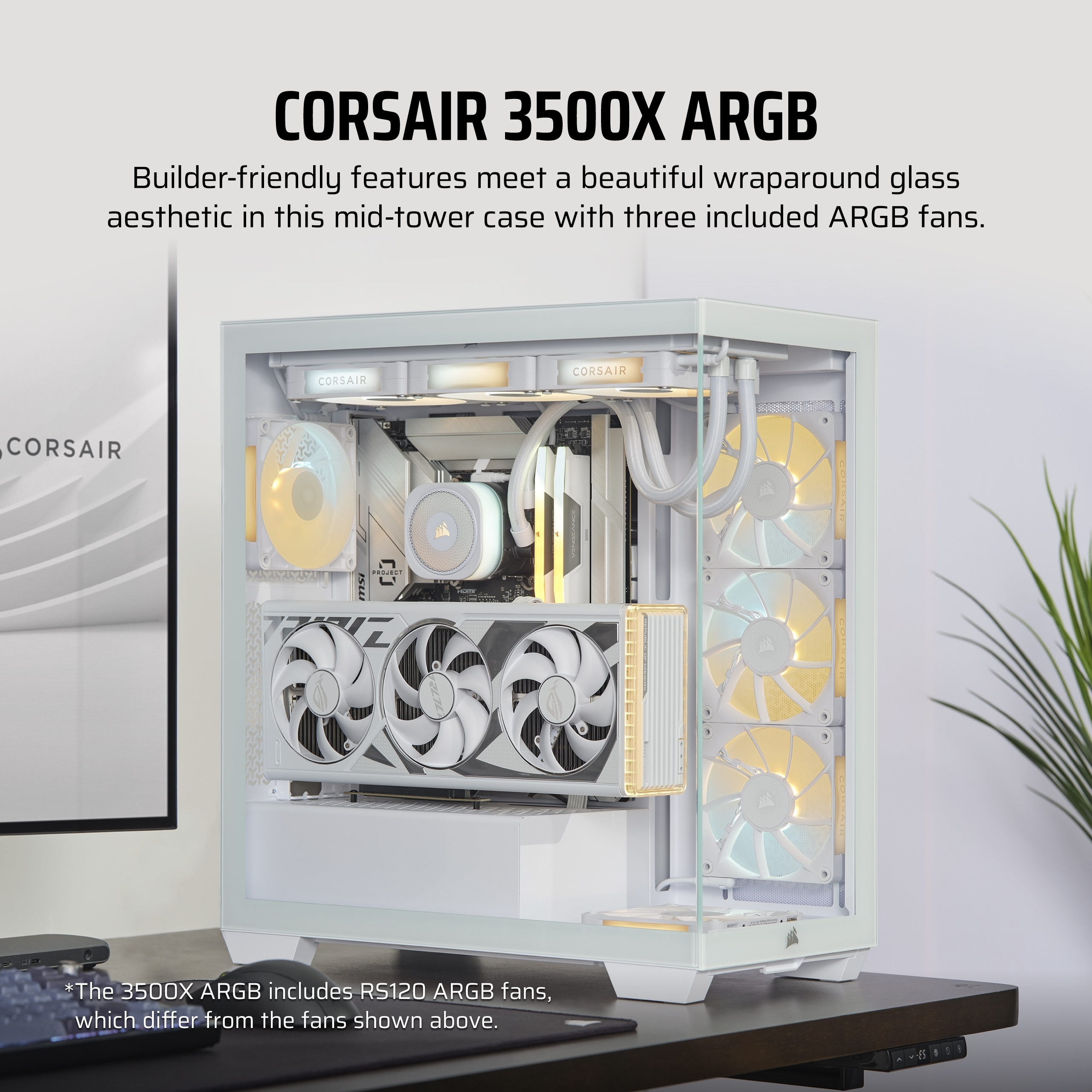 CORSAIR - 3500X ARGB Mini-ITX/Micro-ATX/ATX/E-ATX Mid-Tower Case - White
