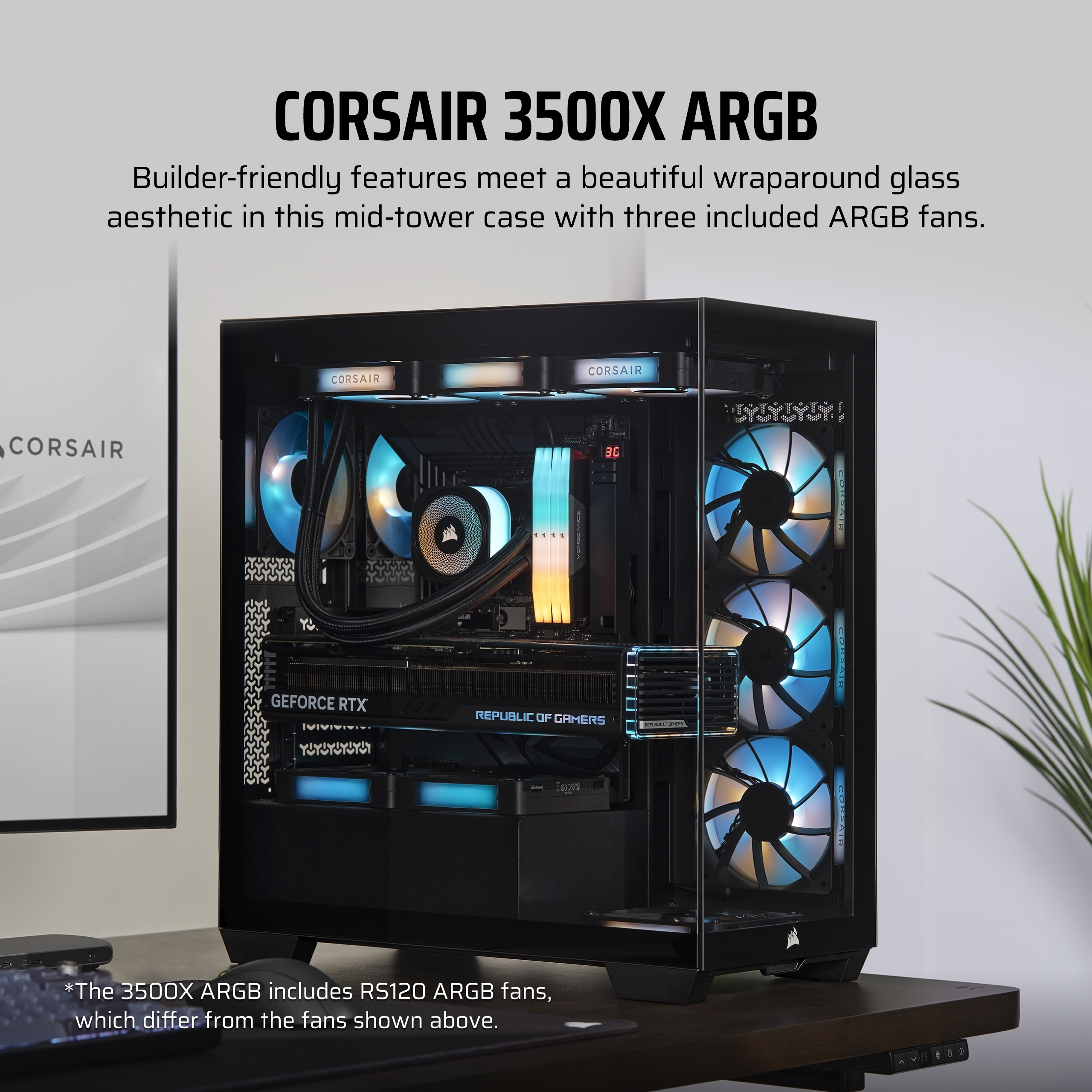 CORSAIR - 3500X ARGB Mini-ITX/Micro-ATX/ATX/E-ATX Mid-Tower Case - Black