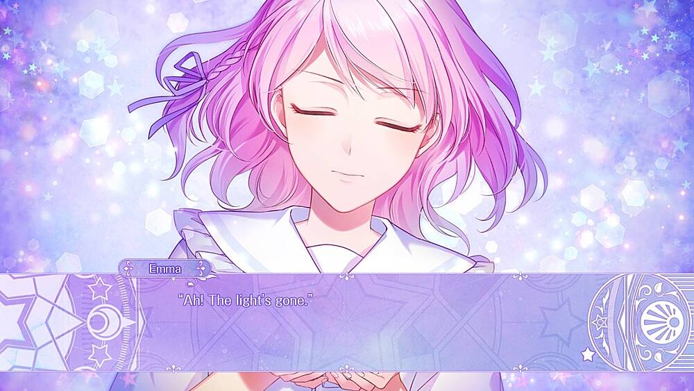 The largest text in the image reads, "Emma." The following text is, "Ah! The light's gone."