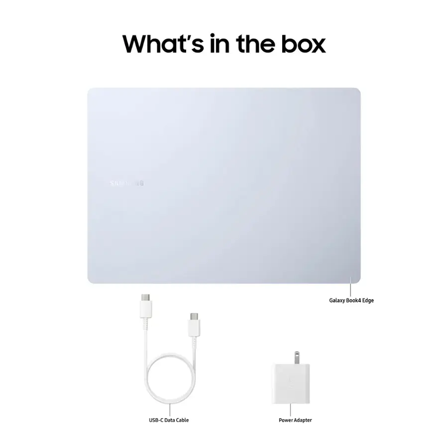 What's in the box: Samsung Galaxy Book and Edge USB-C Data Cable and Power Adapter.