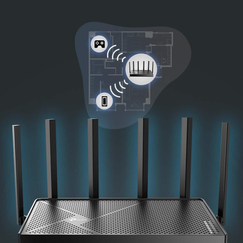 Left. TP-Link - Archer BE6500 Dual-Band Wi-Fi 7 Router - Black.