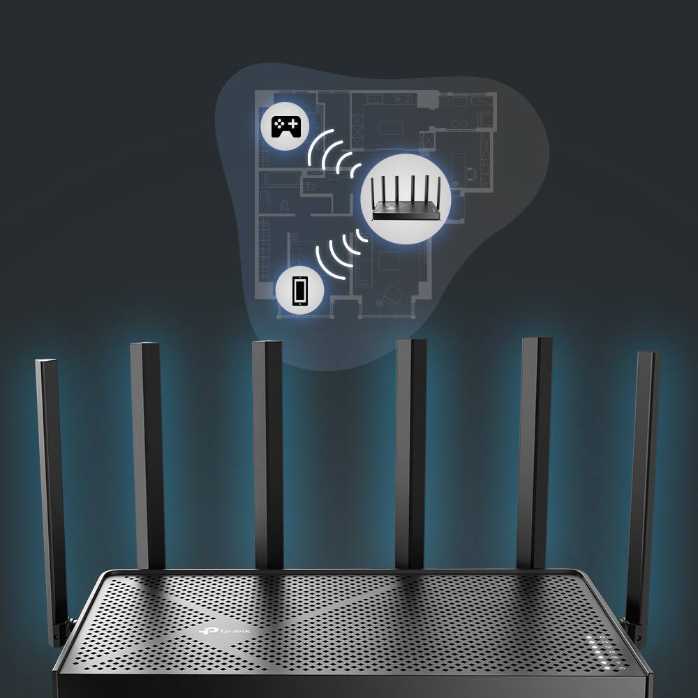 Left. TP-Link - Archer BE6500 Dual-Band Wi-Fi 7 Router - Black.