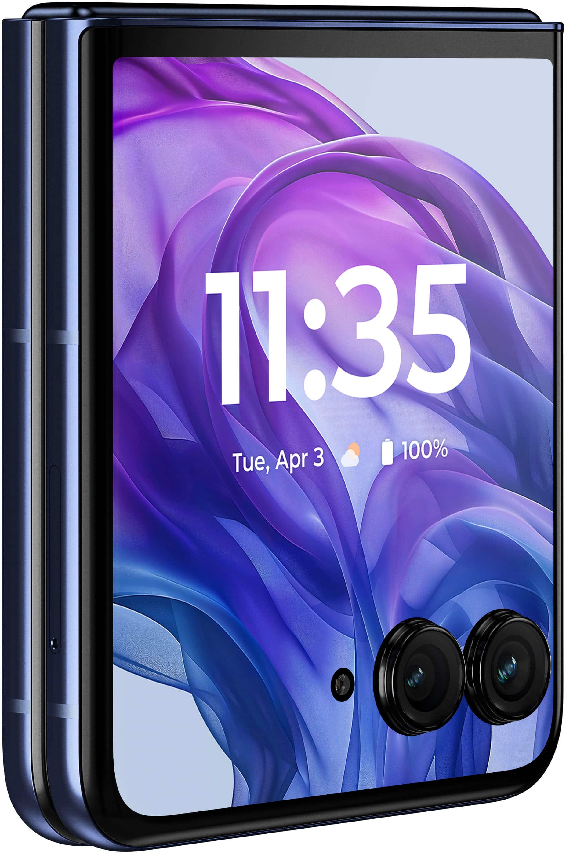 The text on the image reads "11:35 3 100% Tue, Apr." This can be grouped and corrected as follows:
"11:35 3 100% Tue, Apr" can be grouped as "Time, Temperature, and Date." The time is 11:35, the temperature is 3, and the date is Tue, Apr.