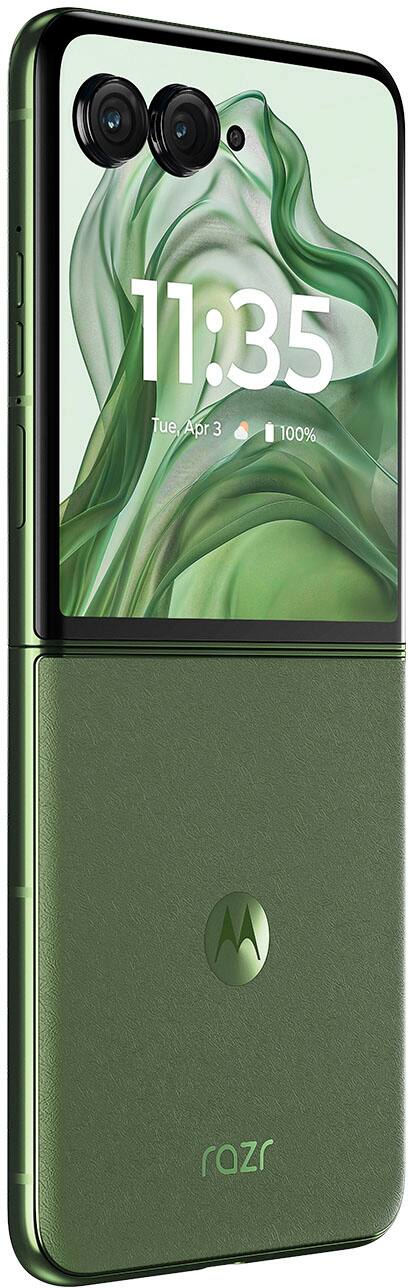 The text on the image reads "11:35 Tue, Apr 3 100% razr." This can be grouped and corrected as follows:
"11:35 Tue, Apr 3 100% razr."
* Group the date, day, and time together as "Tue, Apr 3 11:35."
* Correct the spelling of "razr" to "razor."
The final corrected text would be: "11:35 Tue, Apr 3 100% razor."