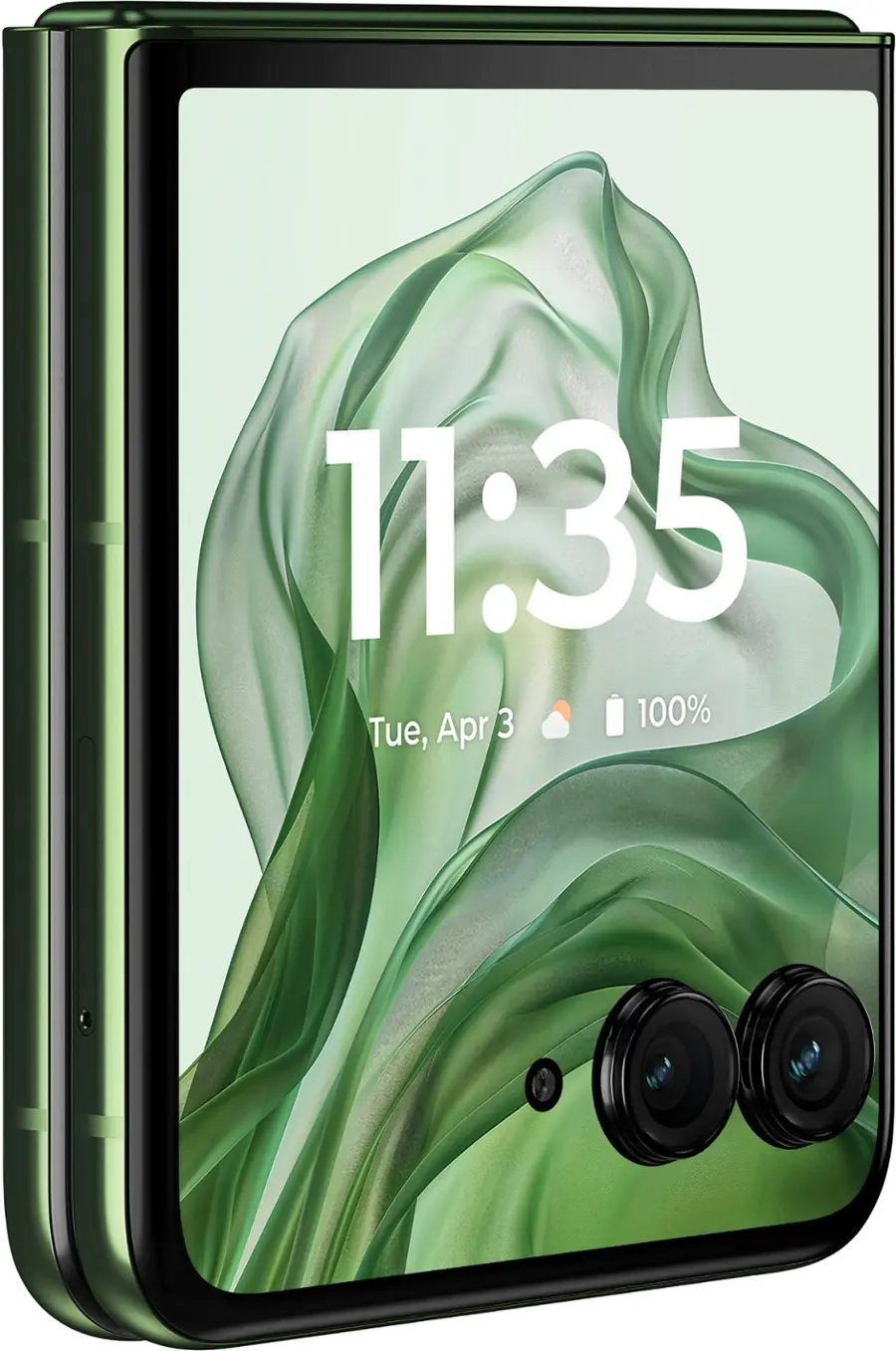 The time displayed on the screen is 11:35 on April 3rd.