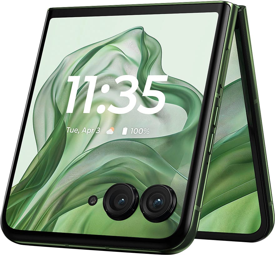 The text on the image reads: "11:35 Tue, Apr 3 100%". This indicates that the time displayed on the phone is 11:35 on Tuesday, April 3rd, and the phone is fully charged.